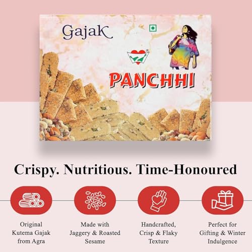 Image of Panchhi Kutema Roll Gur Gajak 250g - Traditional Agra Gazak (Since 1926), Gajak Roll Made with Sesame Seeds, Gur & Dry Fruits|Crispy Tilkut Chikki, Healthy Jaggery Sweet for Winter, Festival & Gift