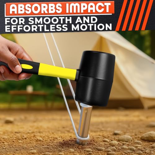 Image of Rubber Mallet Hammer 32 Oz, Yellow, Soft Face Non-Marring Head | Soft Non-Marring Rubber Head, Ergonomic Non-Slip Handle; Flooring, Decking, Paver and Tent Stake Work; Anti-Vibration Grip