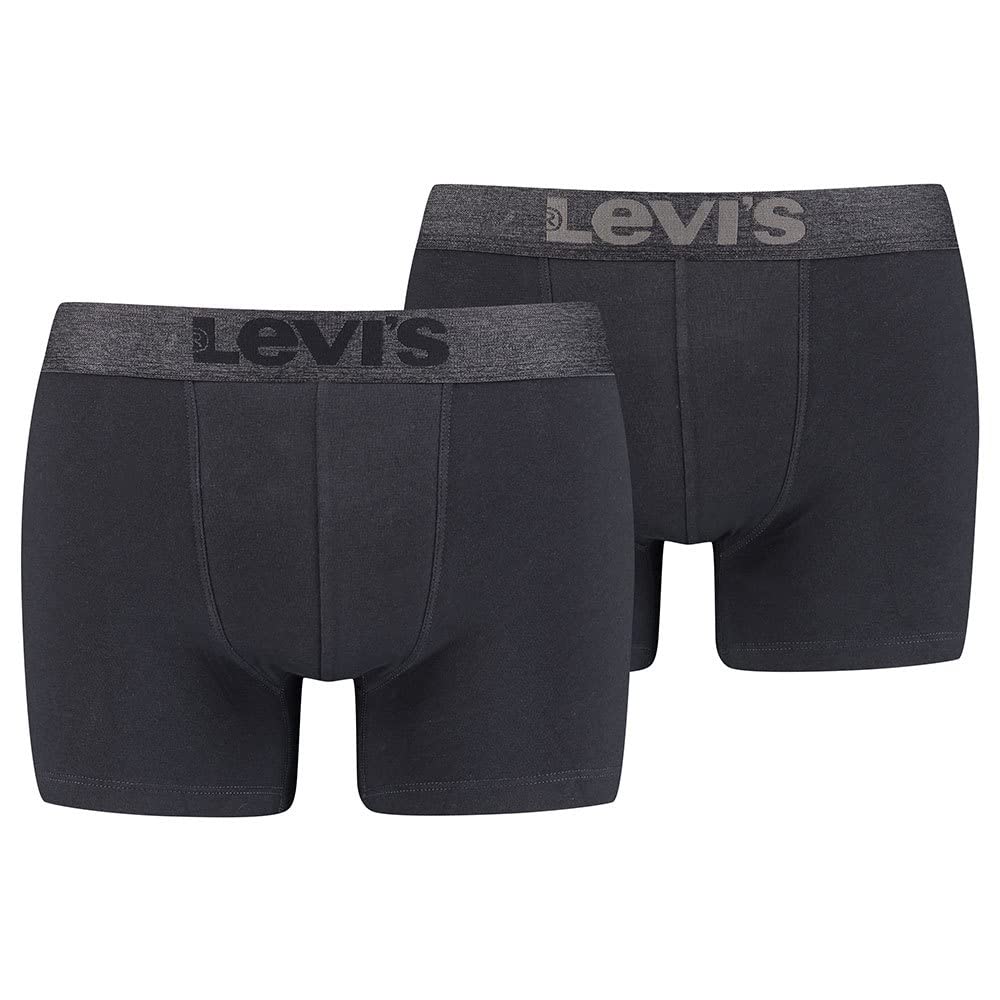 Levi's Men's Melange Wasitband Organic Cotton Boxer Brief (Pack of 2), Black, XXL