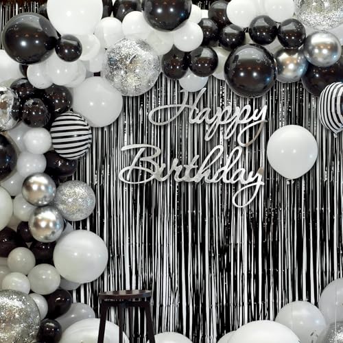 Image of RUBFAC 2 Pack Black Backdrop Party Decorations Tinsel Foil Fringe Curtains Photo Booth Streamer for Halloween Party Decorations New Year Bachelorette Wedding Engagement Birthday Holiday Party Supplies