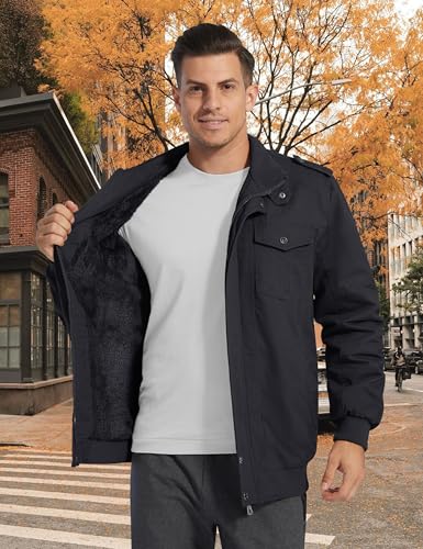 Image of CRYSULLY Men's Winter Casual Thicken Multi-Pocket Field Jacket Outwear Fleece Cargo Jackets Coat