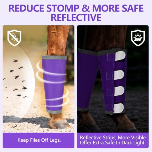Image of Fly Boots for Horses Set of 4 with Reflective Vercros, Loose Fitting Mesh Horse Fly Boots Leggings, Adjustable Equine Leg Wraps & Socks, Stay Up Not Sag, No Rub