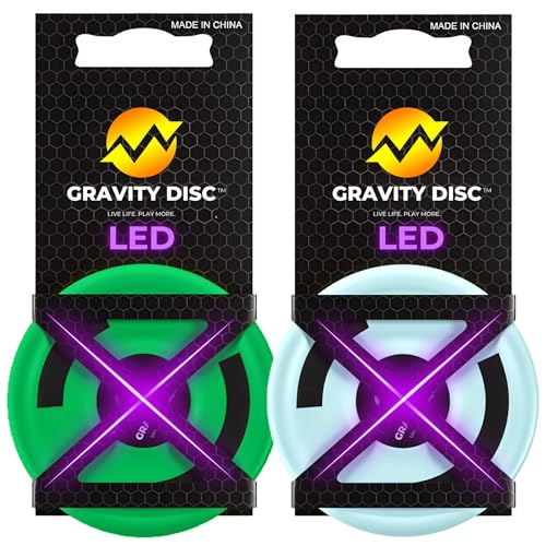 Gravity Disc NightFlights (2 Pack) Glow in the Dark Mini Flying Disc for Nighttime Outdoor Fun | Ultra-Fast Throw Toy for Kids Teens & Adults | Trick Shots Backyard Games Pocket-Sized Travel Toy