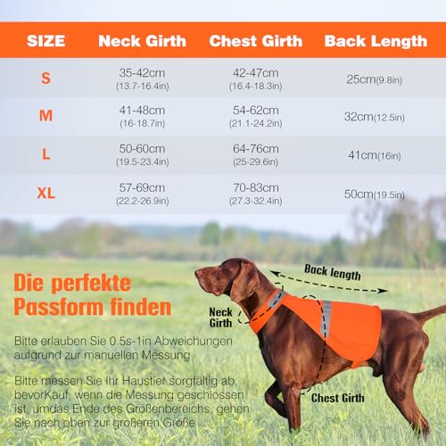 Warnweste Hund mit reflektierenden Elementen für Outdoor Aktivitäten Tag und Nacht, Verstellbar Sicherheitsweste für Hunde für Hält den Hund Sichtbar mehr Sicherheit im Dunkeln Orange XL