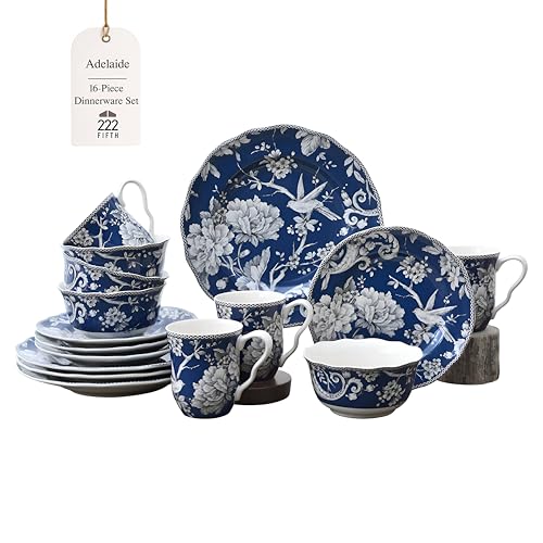 222 Fifth Adelaide 16-Piece Dark Blue Porcelain...