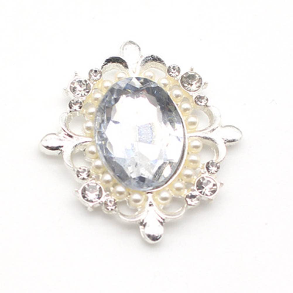 3 piezas 31x34mm botones ovales de aleación con perlas y cristal trasera plana decorativos para ropa joyas broches pendientes