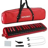 YAYUZEST 32 Keys Melodica Instrument, Soprano Melodica Air Piano Keyboard Pianica with 2 Soft Long Tubes, 2 Short Mouthpieces and Carrying Bag (Red+Black)