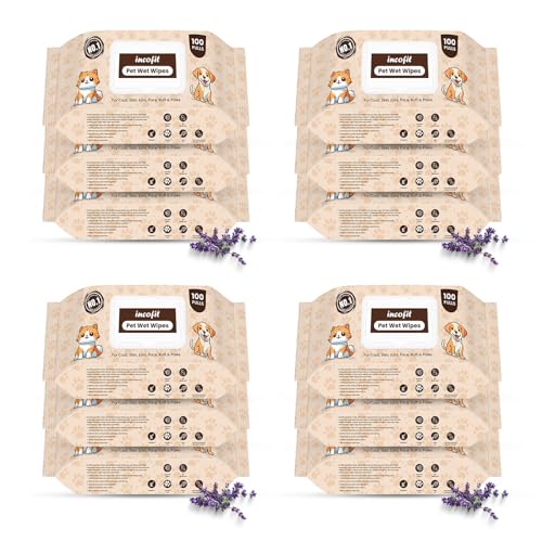 Image of Incofit Anti-Bacterial 1200 Pulls Pet Wet Wipes for Dogs, Puppies, Cats, Rabbits & Small Pets | Powerful Odour, Vitamin E & Olive Oil | Anti-Itching | Cleansing, Deodorising & Grooming (Pack of 12)