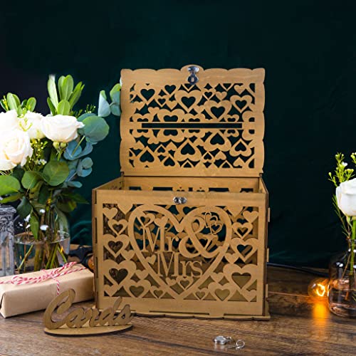 Great Lakes Memories GLM Wedding Card Box with Lock and Key, Rustic Wedding Card Boxes for Reception Decoration, Sturdy and Easy To Set Up Money Box for Wedding (Brown) - Thumbnail 7