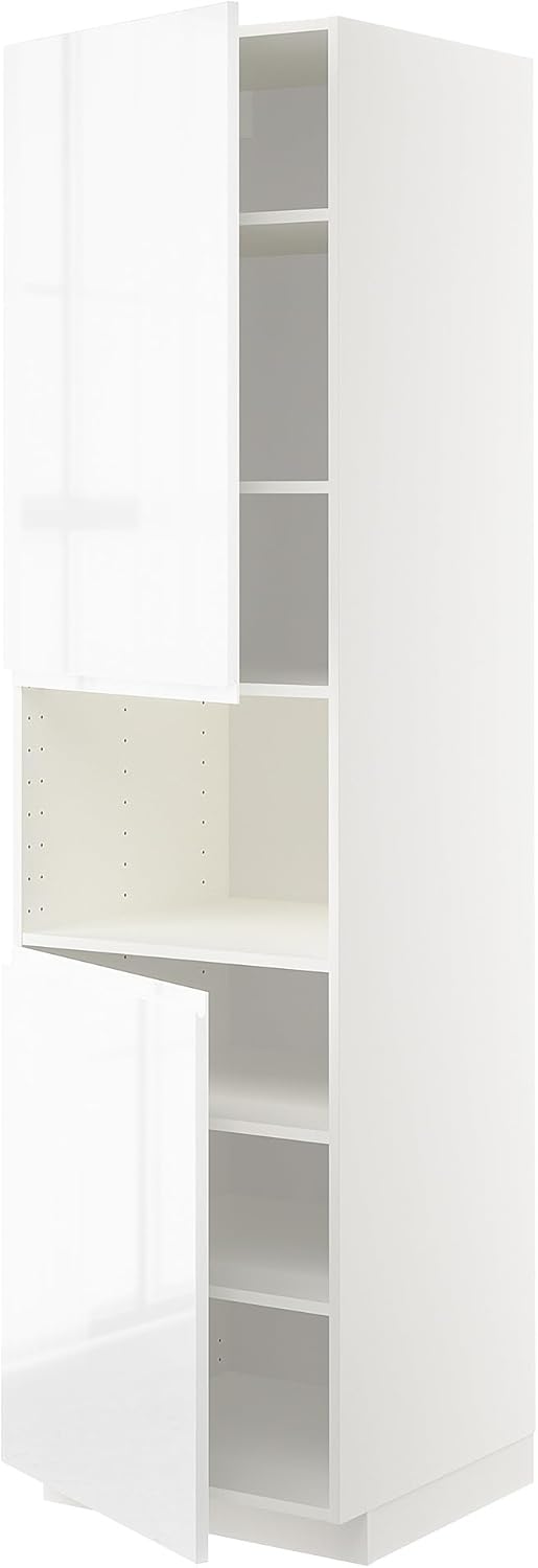 METOD High cab f micro w 2 doors/shelves, white/Voxtorp high-gloss/white, 60x60x220 cm