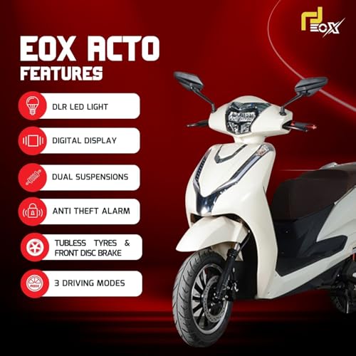 Image of EOX ACTO Low Speed Electric Scooter Non RTO with 60-80Km Range, Black Portable Lithium Battery & Charger