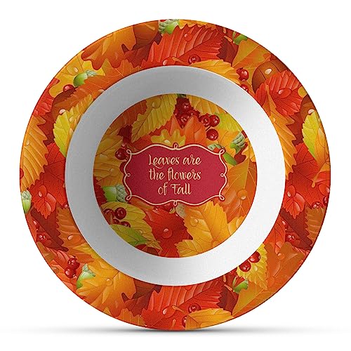 Personalized Fall Leaves Plastic Bowl - Microwave Safe - Composite Polymer