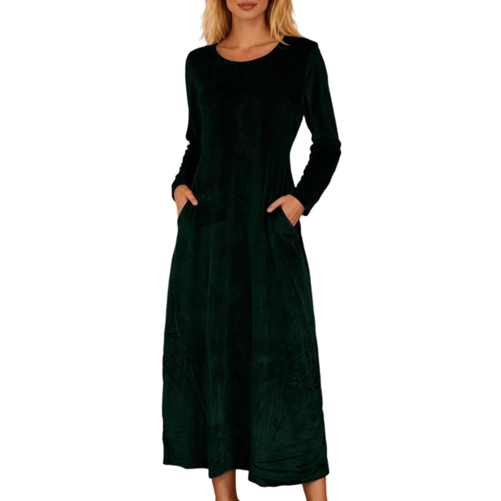 2026 décontractée Femme col Rond Manches Longues Jupe Longue Coupe trapèze Unie Tunique Polyvalente Quotidienne Tissu Doux Confortable Tenue idéale Occasions élégante