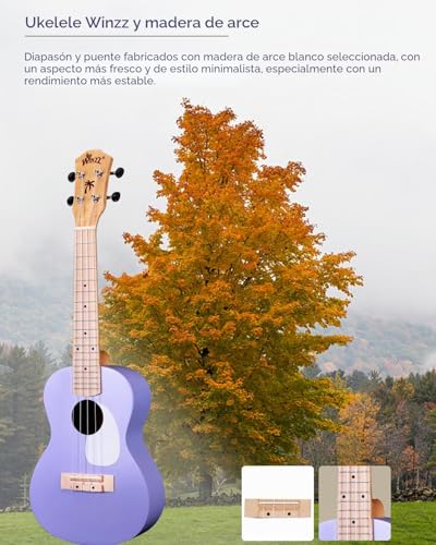 Miniatura 4 de Winzz Ukelele Set para Adulto Principiantes y Niños, Ukelele Concierto de 23 Pulgadas con 9 Accesorios, 4 Cuerdas (Color: Violeta, Madera)