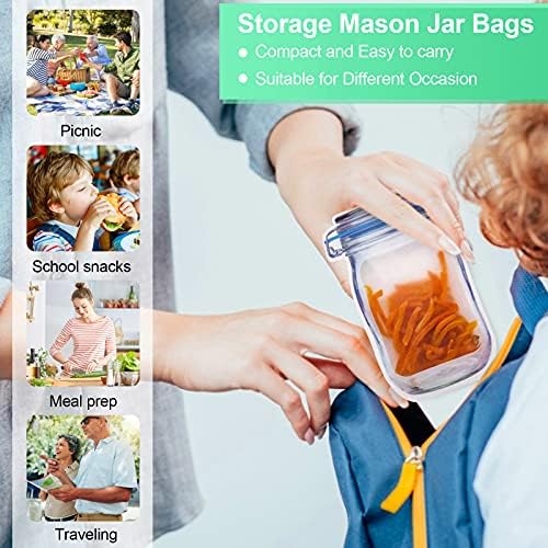 Mason Jar Zipper Bags - funvce 20pcs Mason Jar Bag Reusable Food Storage Bags,Airtight Leakproof Smellproof Plastic Seal Bags Spice Pouches for Sandwich Herb Storage Organize-2 Sizes