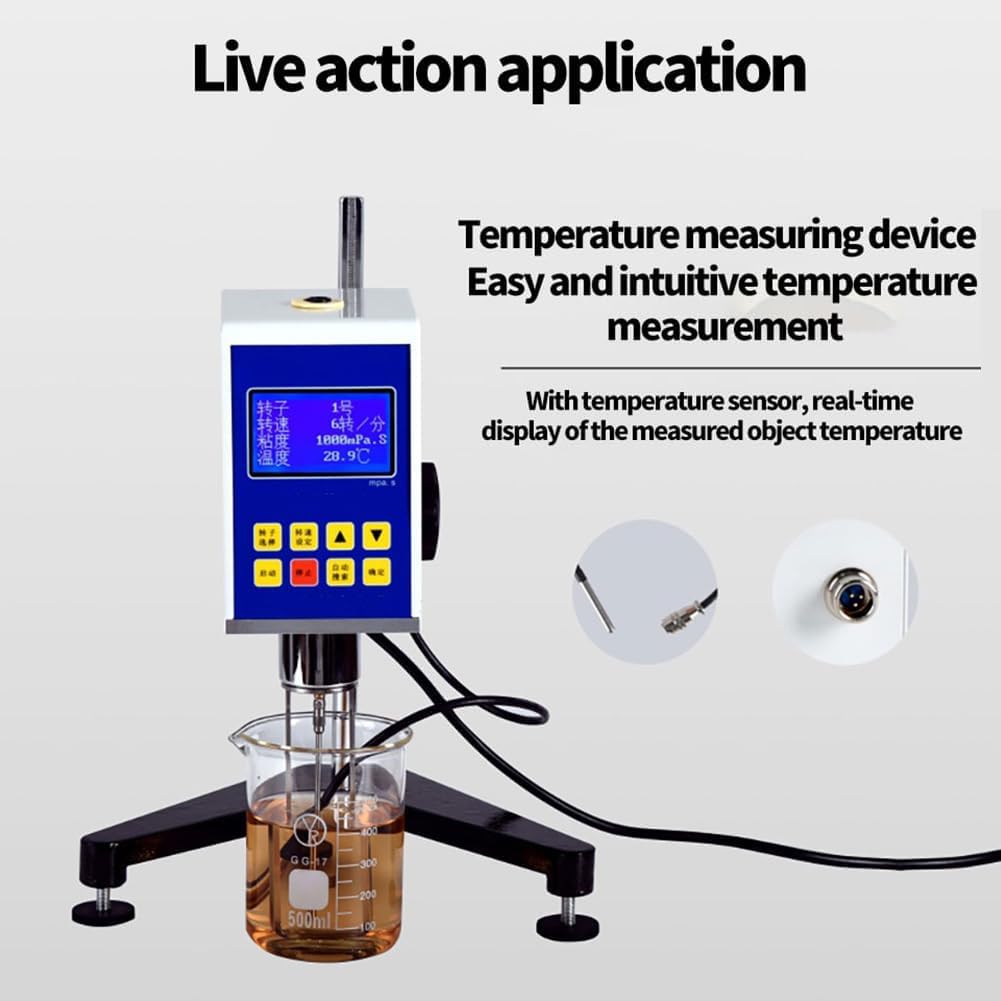 Viscosímetro rotativo digital, medidor de viscosidad de alta precisión, rango de medición 10-100000 mPa.s, precisión ± 3%, resolución de temperatura 0,1 °C para pinturas, adhesivos, cosméticos