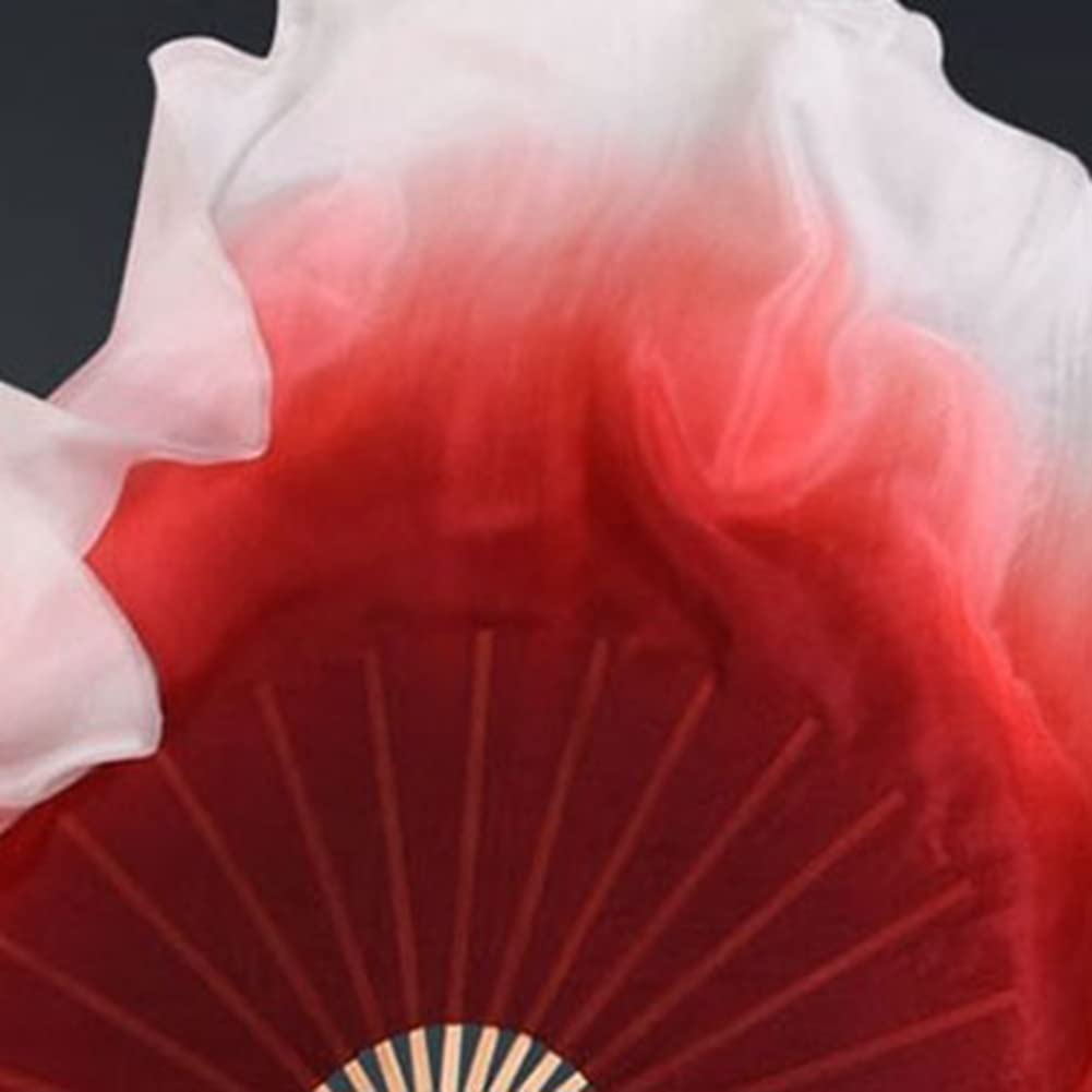 Velos de Abanico Doble de Medio Círculo Rojo Seda para Danza Folclórica Mujer 1 Par