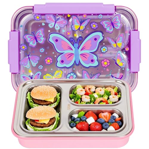 YOYTOO Stainless Steel Bento Lunch Box for Kids, 710ml/23.5oz BPA-Free Leak-Proof Food Containers with 3 Compartments, Back to School Students Daycare...