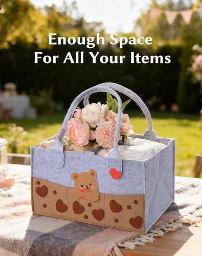 Image of Baby Shower Gift Basket - Baby Gift Set with Diaper Caddy, Gifts for New Mom, Gender Reveal Gifts, New Born Essential Include Security Blanket Hat Bib Socks Mittens, Boy & Girl