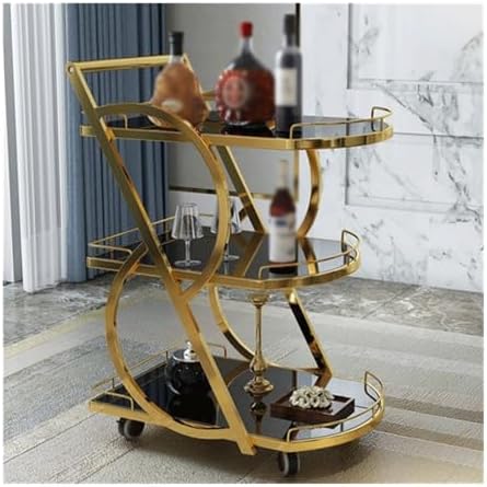 3-Tier Rolling Kitchen Island Bar Cart - Mobile Beverage Cart with Marble Glass Top, Removable Storage Tray, Metal Frame for Home Kitchen & Party Serving