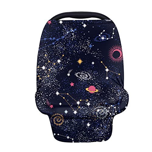 Image of HUIACONG Moon Space Girls Car Seat Covers for Babies Boys Planet Stars Galaxy Baby Carseat Cover Nursing Cover Breastfeeding Scarf Infant Stroller Cove Canopy