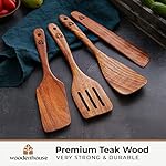 Wooden Spatula for Cooking, Teak Spatulas for Kitchen Use - Wooden Cooking Utensils Set of 4 including Paddle, Turner, Slotted Spurtle and Wood Scraper. Nonstick cookware. - Image 2