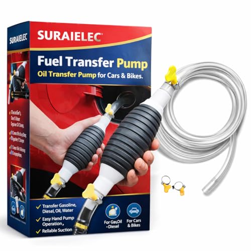 Image of SURAIELEC Fuel Transfer Pump Kit Tank Sucker High Flow Oil Pump, Diesel Pump, Petrol Pump Kit, Hand Oil Transfer Pump for Cars & Bikes, Siphon Pump, Petrol Sucking Pipe, Liquid Transfer Pump