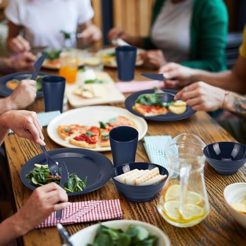 Set de vajilla Tioncy 29 piezas para camping, 4 personas, incluye platos, tazones, vasos y cubiertos reutilizables de plástico irrompible con bolsa de cordón para viaje, picnic y exteriores, apto para lavavajillas miniatura 5