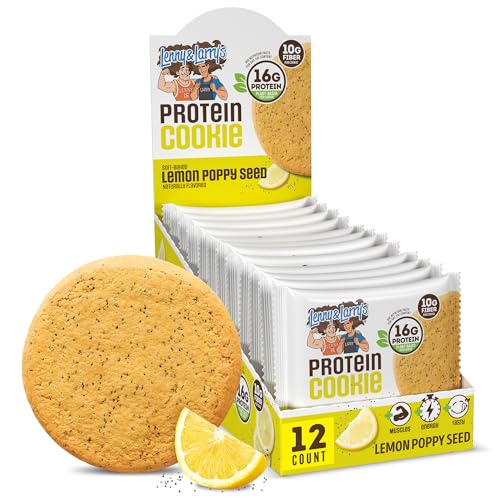 Image of Lenny & Larry's Protein Cookie, Lemon Poppy Seed - High Protein Snacks with 16g Plant Protein, 10g Fiber, Soft-Baked, Vegan, Non-GMO | 4oz, Pack of 12