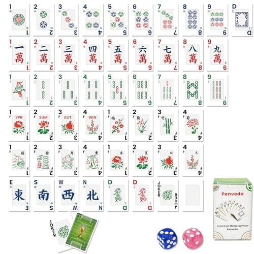 Penveda 2026 American Mahjong Cards 166 Pcs Large Print Set with 4 Instructions Included & 2 Dice Complete American Mahjong Card Game Kit for Travel Seniors & Beginners