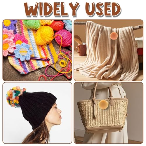 60Pcs Pom Poms Buttons for Hats, Wooden Holder with Detachable Design, Sew-On Buttons for Crochet Projects, Knitting Accessories for Knitting Beanies Caps, Gift for Craft Enthusiasts