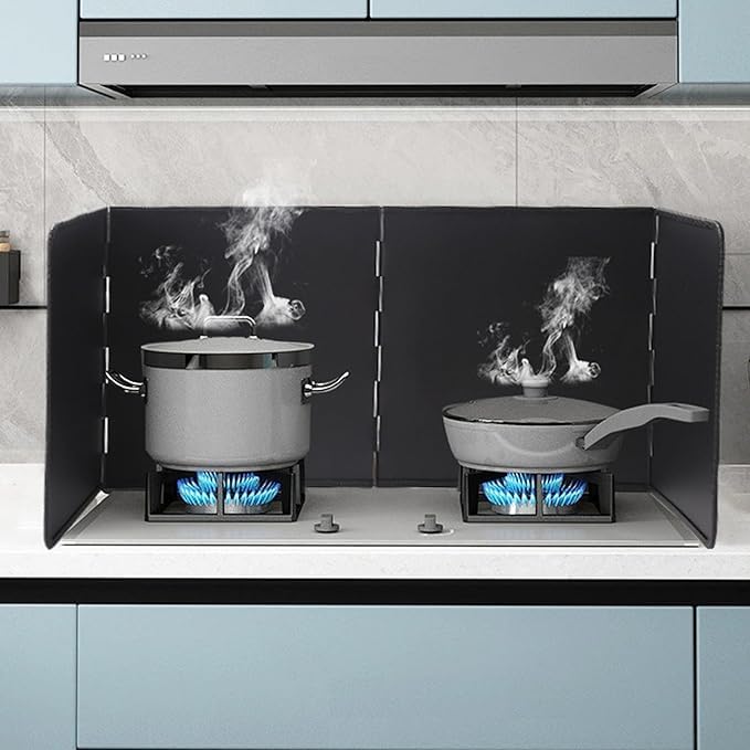 Protection contre les éclaboussures pour arrière de cuisine, 4 côtés, protection de cuisine pliable à quatre faces avec revêtement antiadhésif en tôle de métal galvanisé pour cuisine, four, poêle, mur