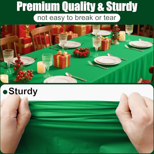 Image of Smiry Disposable Table Cloth - 6 Pack, 54 x 108 Inch Waterproof Rectangle Tablecloths for Parties, Decorative Plastic Table Cover, Leakproof & Sturdy, Green