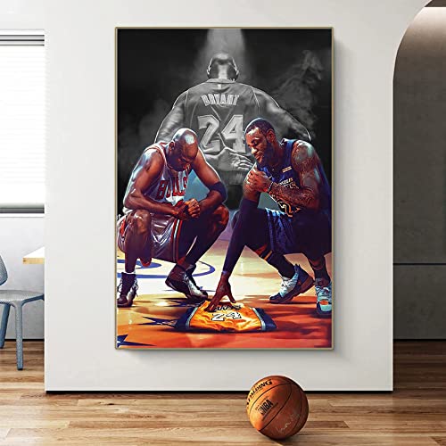 Basket-Ball Superstar Toile Tableau Affiche Kobe Bryant Michael Lebron James Art Peinture Basket-Ball éToile Tableau Murale Art Image Salon Chambre Maison Decoration 60x90cm Sans Cadre Cover
