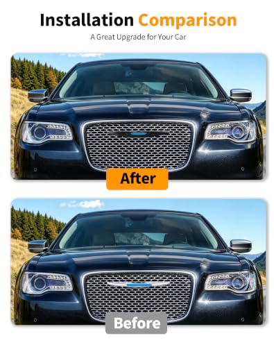 Image of Hoolcar Front Bumper Grille Emblem Cover Compatible with Chrysler 300 300C 2015+ Rear Emblem Badge Cover Trim Kit Exterior Accessories, Carbon Fiber