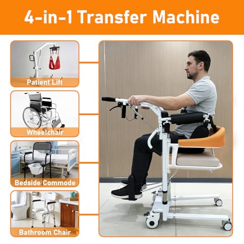 Patient Lift Transfer Chair for Home, Hydraulic Patient Lift Chair with Adjustable Height & 180° Open Design - Home Care Mobility Transfer Chair for Elderly Adults, 330 lb Capacity - Thumbnail 4