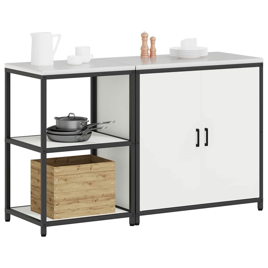 Küchenzeile 150 x 50 x 92 cm Weiß Kaltgewalzter Stahl mit 2 Türen und 4 Regalen Modernes Küchenregal & Küchenschrank Set für Küche Esszimmer