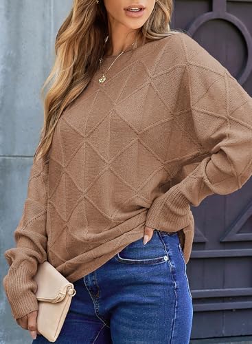 Image of EVALESS Casual Crewneck Sweaters for Women Fall Winter 2026 Lightweight Long Batwing Sleeve Pullover Sweaters Tops Clothes