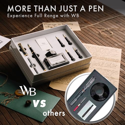 Image of Wordsworth & Black Fountain Pen Gift Set, Includes Ink Bottle, 6 Ink Cartridges, Ink Refill Converter, 4 Replacement Nibs, Premium Package, Journaling, Calligraphy, Smooth Writing Pens [Black Gold]
