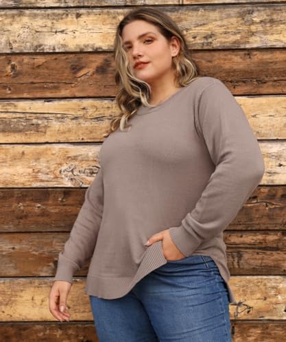 Image of TIYOMI Plus Size Sweaters for Women Oversized Pullover Crewneck Sweater Knit Side Split Casual Sweaters Fall Winter XL-5XL