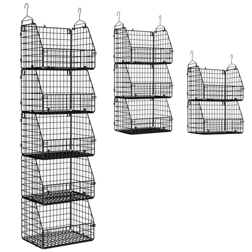 Image of PUPPYCUTE Stackable Wire Storage Baskets for Kitchen Closet Pantry, Hanging Closet Organizers Storage Shelves Organization, Wall Mount Metal Basket Bins, Clothing Vegetable & Fruit Organizer 5 pcs