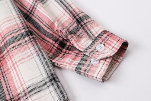 Image of SANGTREE Women and Girls Oversized Flannel Plaid Shirt Mid-Length Casual Button Down Shirt with Pockets