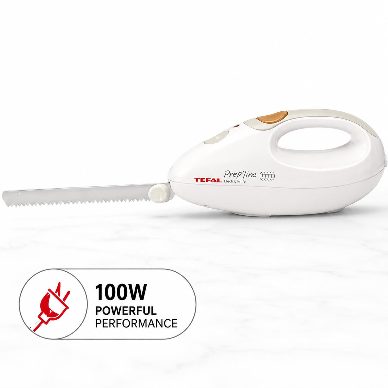 Tefal Elektrisches Messer 100 Watt Edelstahlklinge für Tiefkühl-Gut weiß/greige