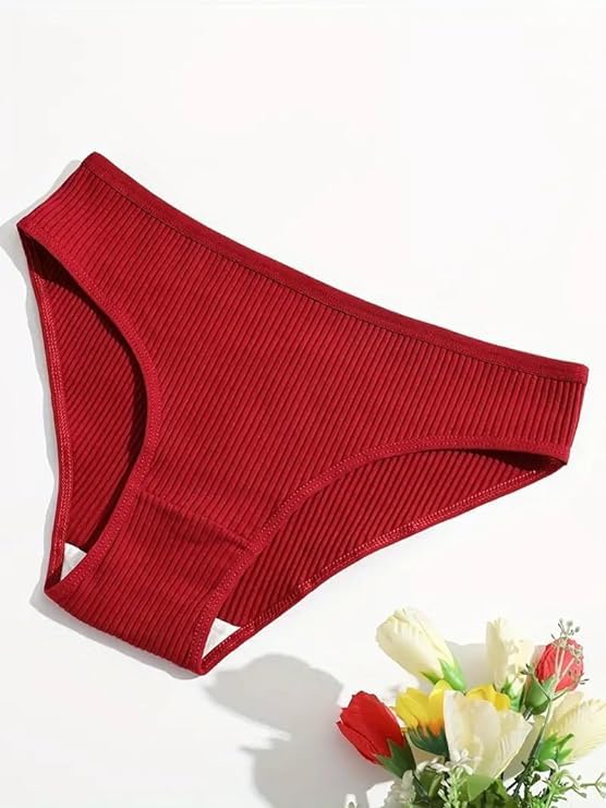 Image of Culture FlossyPack of 5pcs Solid Ribbed Bikini Panties, Comfy & Breathable Stretchy Intimates Panties, Women's Lingerie & Underwear