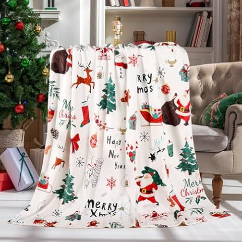 Galoker Christmas Throw Blanket Super Soft Flannel Fleece Blanket Winter Plush Fuzzy Warm Bed Blanket Christmas Holiday Decor for Couch Bed 50"X60" Cover