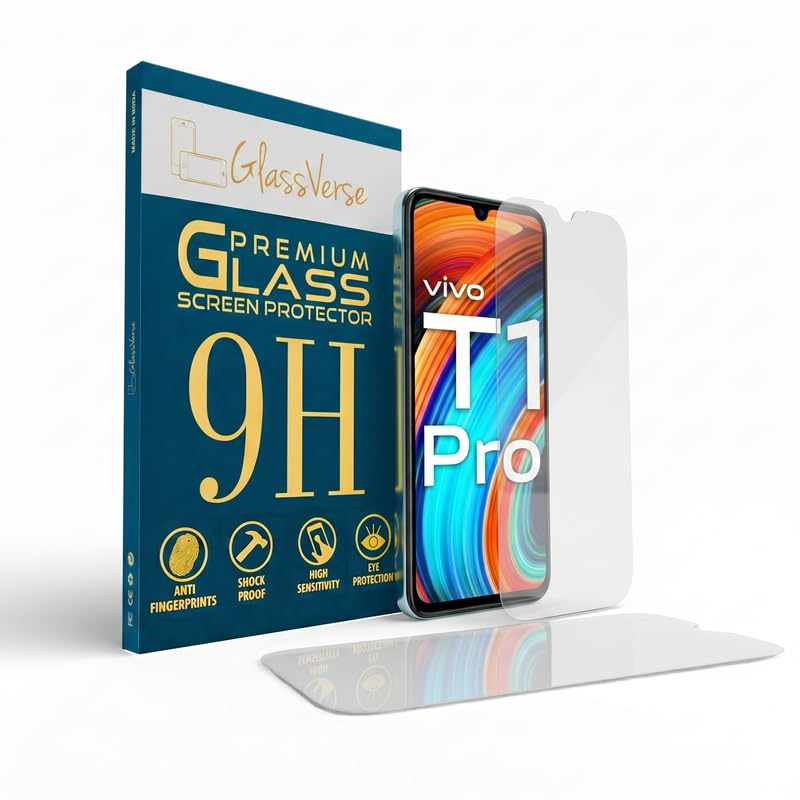 Image of GlassVerse PureView Tempered Glass for Vivo T1 Pro | Crystal Clear, 9H Hardness Screen Protector, Edge to Edge, Case Friendly, Hassle-less Installation Kit Included. (Pack of 2)