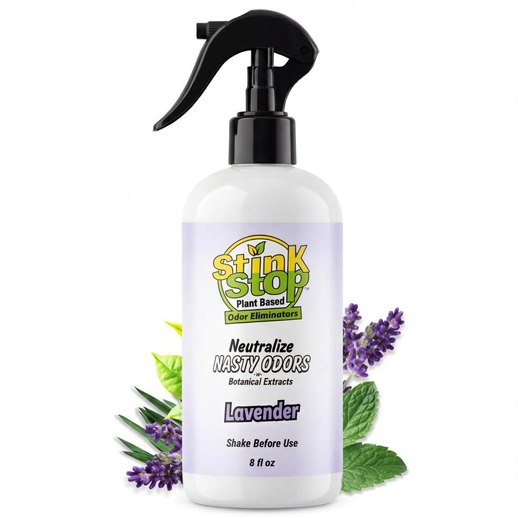 Plant Based Odor Eliminators: Neutralizing Spray - Refresh Stubborn Stinky Odors w/Botanical Extracts Area Deodorizer, Post Poop Spray &amp; Car Interior Funk Freshener (8 fl oz, Lavender)