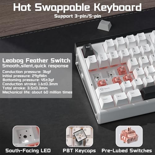 Image of Aula H108 Wireless Mechanical Keyboard, Hot Swappable Silent Keyboard, Full Size Keyboard with Number Pad, Gasket Structure, RGB Backlit Computer Gaming Keyboard with PBT Keycaps for PC /Office