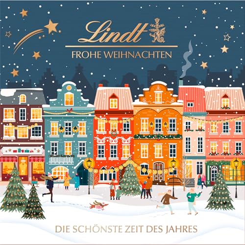 Lindt Schokolade | Winterhäuser Geschenk Pralinés-Schachtel | 215g | 18 zartschmelzende LINDOR Kugeln und weitere Köstlichkeiten einzeln verpackt | edles Schokoladen-Geschenk zu Weihnachten