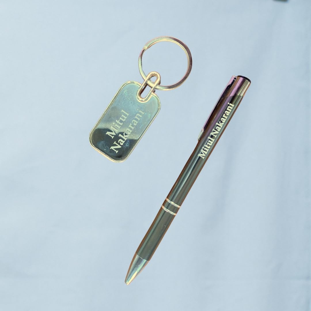 Vivatra Custom Pen & Keychain with Name Engraving | Personalized Gift Set for Diwali, Corporate Employees, Doctors, Friends, Brother, Sister | Pen for Office, Birthday, and Festive Gifting (Style 1) 2